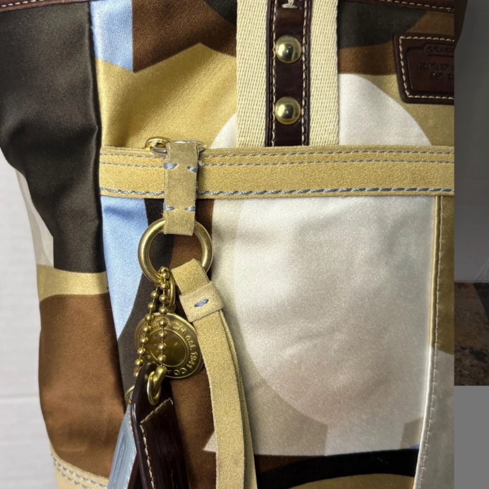 Coach Brown and Blue Satin Tote Bag - Picture 10 of 11